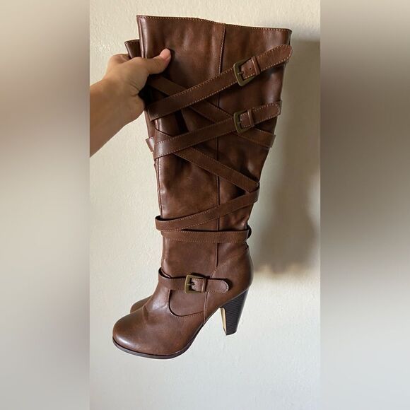 JustFab Eartha Corset Heeled Brown Boots Size 10 - Picture 5 of 11